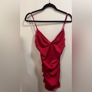 Red Sleeveless Ruched Dress